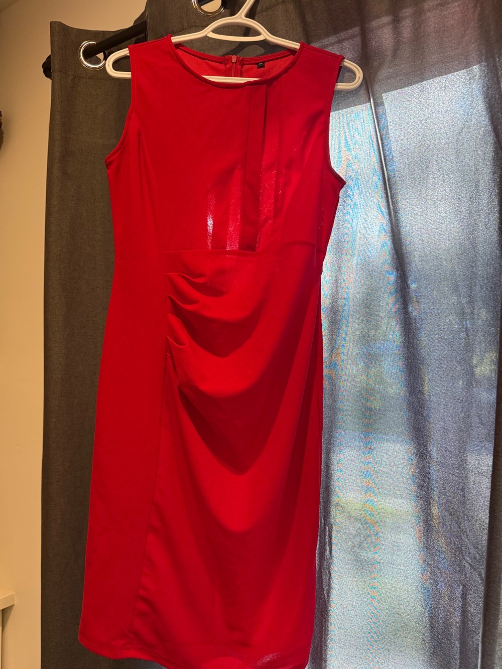Red Sleeveless Draped Sheath Dress